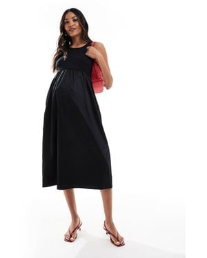 Mama.licious Mamalicious Jersey Top And Poplin Skirt Detail Midi Dress - Black