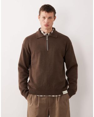 CAT WWR 1/4 Zip Loose Fit Knit Polo - Brown