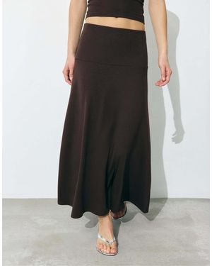 Pull&Bear – ausgestellter midirock aus spitze - Braun