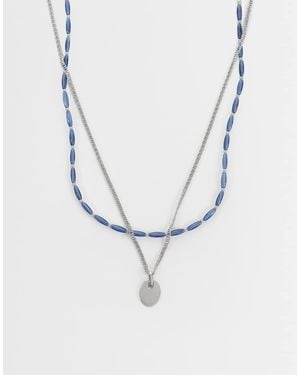 ASOS 2 Pack Blue Beaded And Oval Pendant Necklaces - Metallic