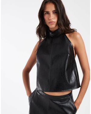 ASOS Tailored Faux Leather Cutaway Halter Neck Top - Black