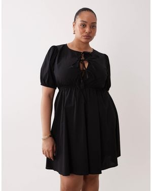 Esmee Curve Exclusive Tie Front Puff Sleeve Mini Beach Dress - Black