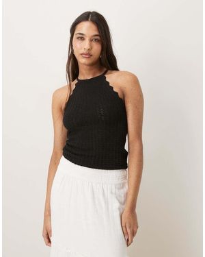 Aware Top Sin Mangas Con Bordes Festoneados De Punto Fino De - Negro