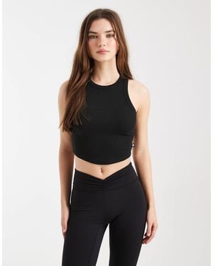 Cotton On Active Rib Curved Hem Tank Top - Black