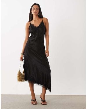 Vero Moda Vestido Midi Asimétrico De Tirantes Con Detalle De Encaje En - Negro