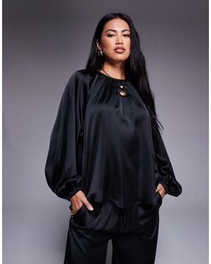 ASOS Volume Sleeve Satin Co-ord Blouse - Blue