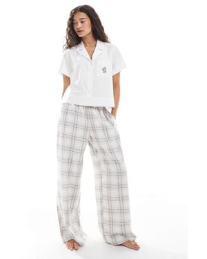 Hollister baggy Flannel Graphic Pajama Bottoms - White