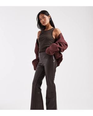 Only Petite Faux Leather Flared Trousers - Brown