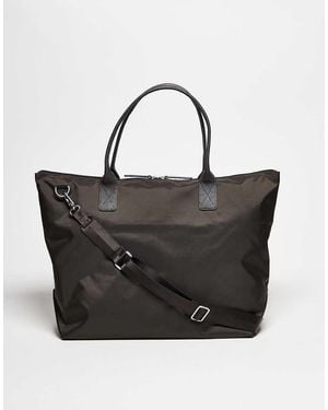 ARKET Unisex Nylon 36-hr Overnight Tote Bag With Leather Strap - Black
