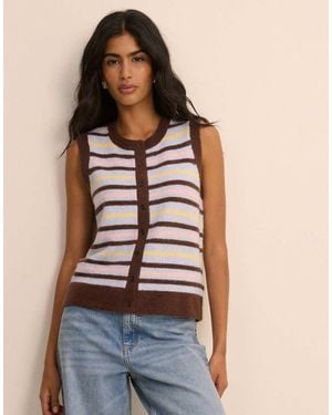 Nobody's Child Stripe Button Through Vest - Blue
