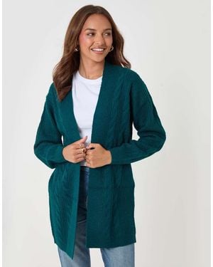 Threadbare Cable Knit Open Cardigan - Blue
