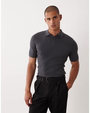 ASOS Essential Muscle-fit Fine-rib Knit Polo - Black