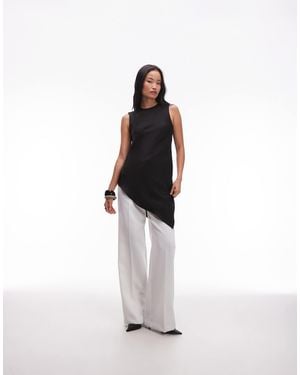 Mango Satin Sleeveless Asymmetric Hem Top - White