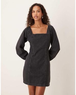 Nobody's Child Porth Square Neck Denim Mini Dress - Black