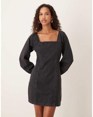 Nobody's Child Porth Square Neck Denim Mini Dress - Black