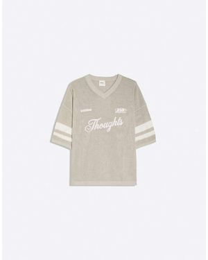 Bershka Embroidered Mesh V-neck T-shirt - White