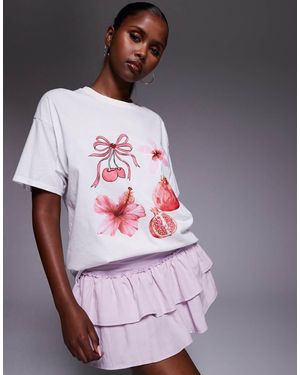Missy Empire T-Shirt Oversize Bianca Con Stampa A Fiori Rosa - Bianco