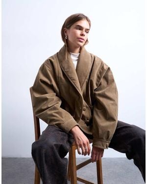 TOPSHOP Faux Suede Shawl Bomber Jacket - Brown