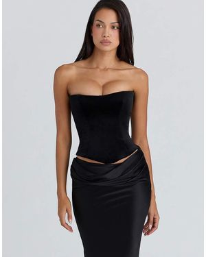 House Of Cb Omari Velvet Sculpting Strapless Corset Top - Black