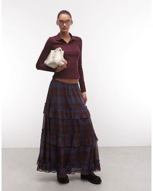 Reclaimed Vintage Chiffon Check Maxi Skirt - Blue