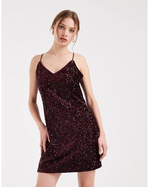 Vero Moda Vestito Corto Bordeaux Con Spalline Sottili E Paillettes - Viola