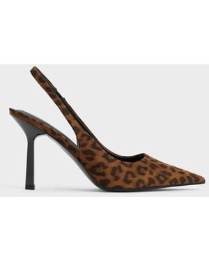 Charles & Keith Leopard-Print Pointed-Toe Slingback Court Shoes - Brown