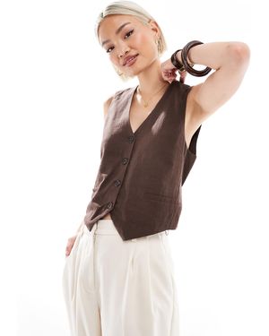 Pull&Bear Linen Look Waistcoat - Brown