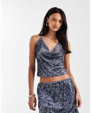 Miss Selfridge Sequin Halter Top Co-ord - Blue