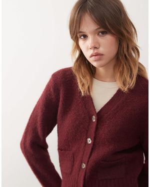 Monki Cropped Cardigan With Front Pockets - Red