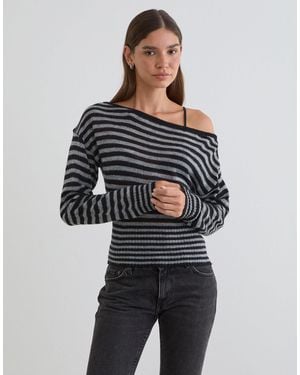 Motel Suena Asymmetric Stripe Knit Sweater - Black