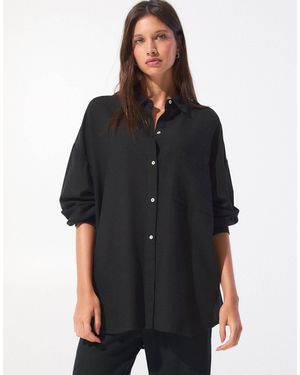 Pull&Bear Oversized Linen Look Shirt - Black