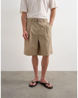 TOPMAN Wide Leg Belted Plaid Shorts - Natural