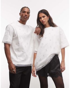 Sister Jane Unisex Embellished Demi Tulle Oversized T-shirt - White