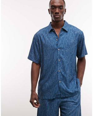 Parlez Camicia A Maniche Corte Medio Con Stampa Geometrica E Bottoni - Blu