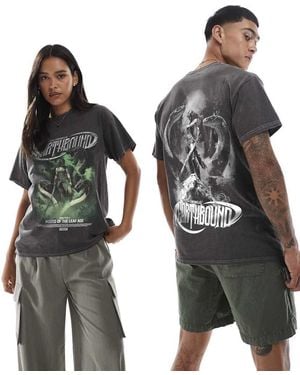 PRNT Earthbound Roots Front Print And Back Print Washed T-Shirt - Grey