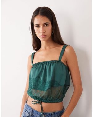 ASOS Satin Lace Panel Cropped Cami With Tie Waist Detail - Green