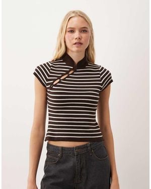 Miss Selfridge Knitted Mandarin Collar Top - Black