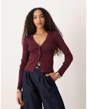 Abercrombie & Fitch Ribbed Cardigan With Lace Trim - Blue