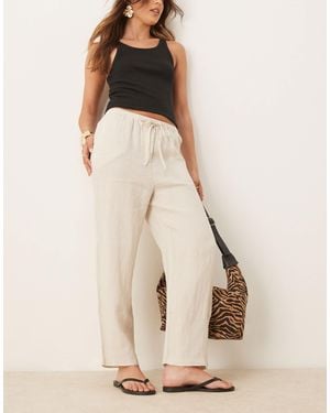 Mango Tie Waist Linen Pants - Gray