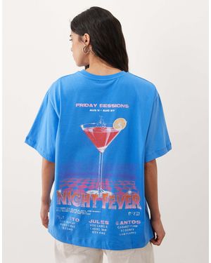 ASOS Oversize-t-shirt mit retro-cocktail-print - Blau