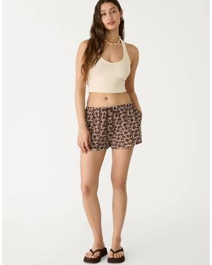 Stradivarius Shorts With Contrast Embroidery - Natural