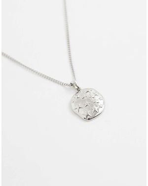 Reclaimed Vintage Rhodium Pendant With Star Emboss Necklace - White