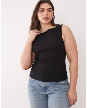 Brave Soul Brave Soul Curve Slash Neck Tank Top - Black