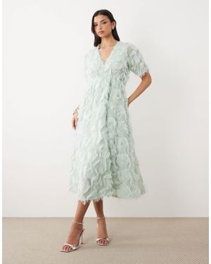 Y.A.S Textured V Neck Midi Dress - Green