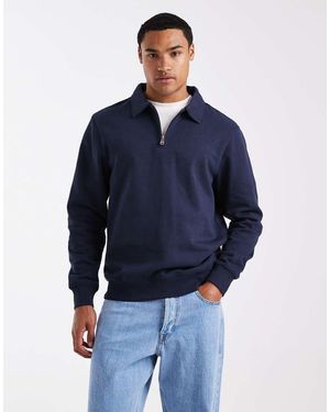 Threadbare Sweatshirt Van Fleece Met 1/4 Rits - Blauw
