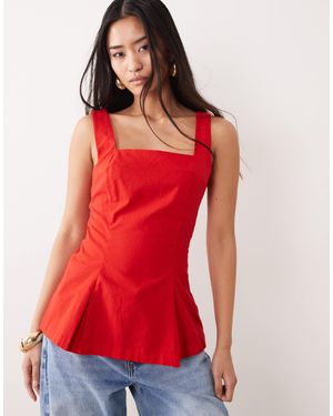 Nobody's Child Valencia Cotton Rich Square Neck Peplum Top - Red