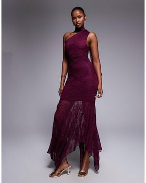 Kaiia Exclusive Slinky Lace Asymmetric Scarf Detail Sheer Hem Maxi Dress - Purple