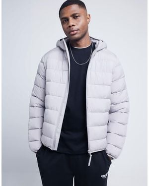 River Island Quilted Hooded Puffer Jacket - Blue