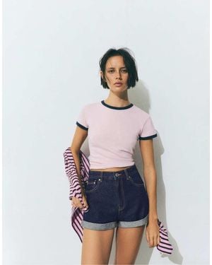Pull&Bear Mom Fit Denim Shorts With Turn-up Hems - Blue