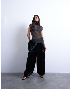 TOPSHOP Satin Cargo Balloon Trouser - Black